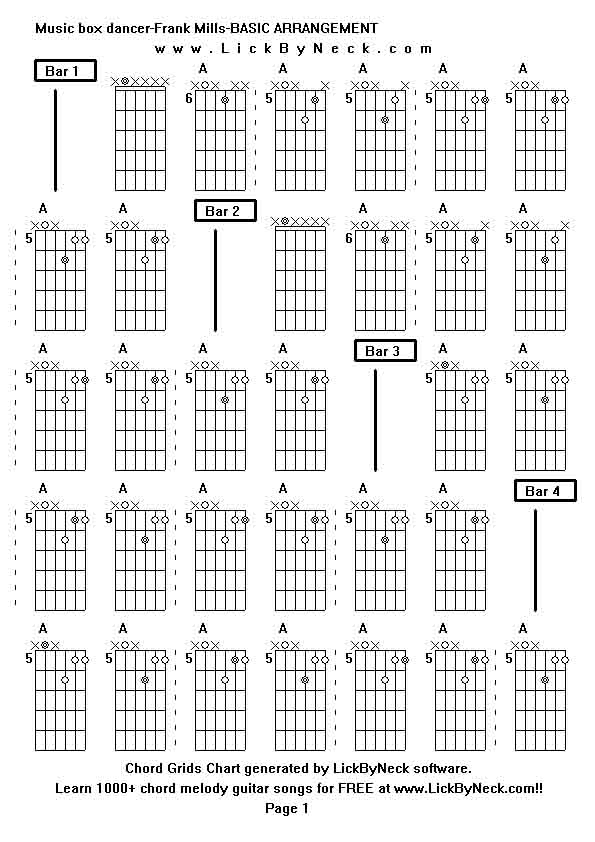Chord Grids Chart of chord melody fingerstyle guitar song-Music box dancer-Frank Mills-BASIC ARRANGEMENT,generated by LickByNeck software.
